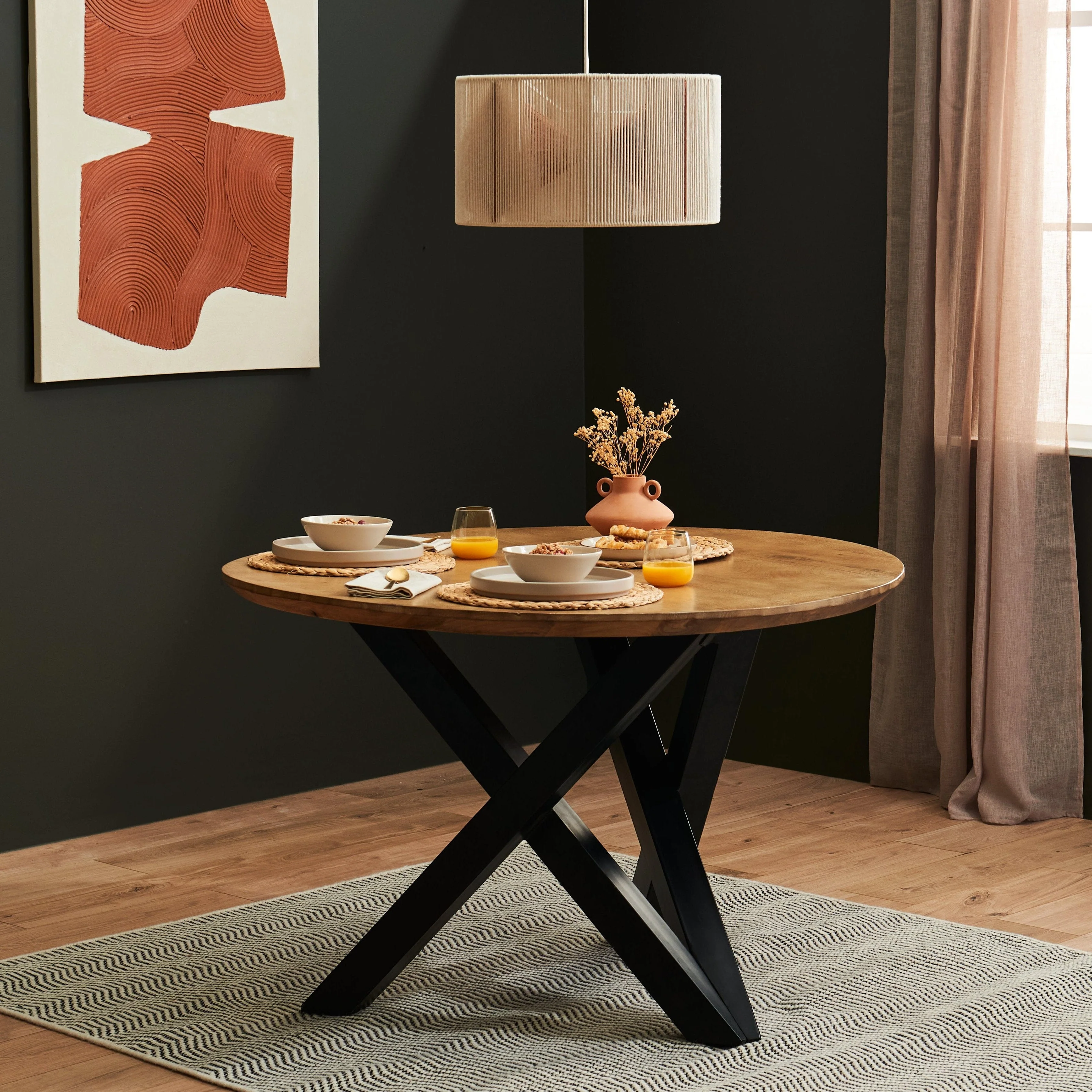 Levi Mango Wood Dining Set - 4 Seater - Cleo Boucle Dining Chairs with Black Legs - Image 3