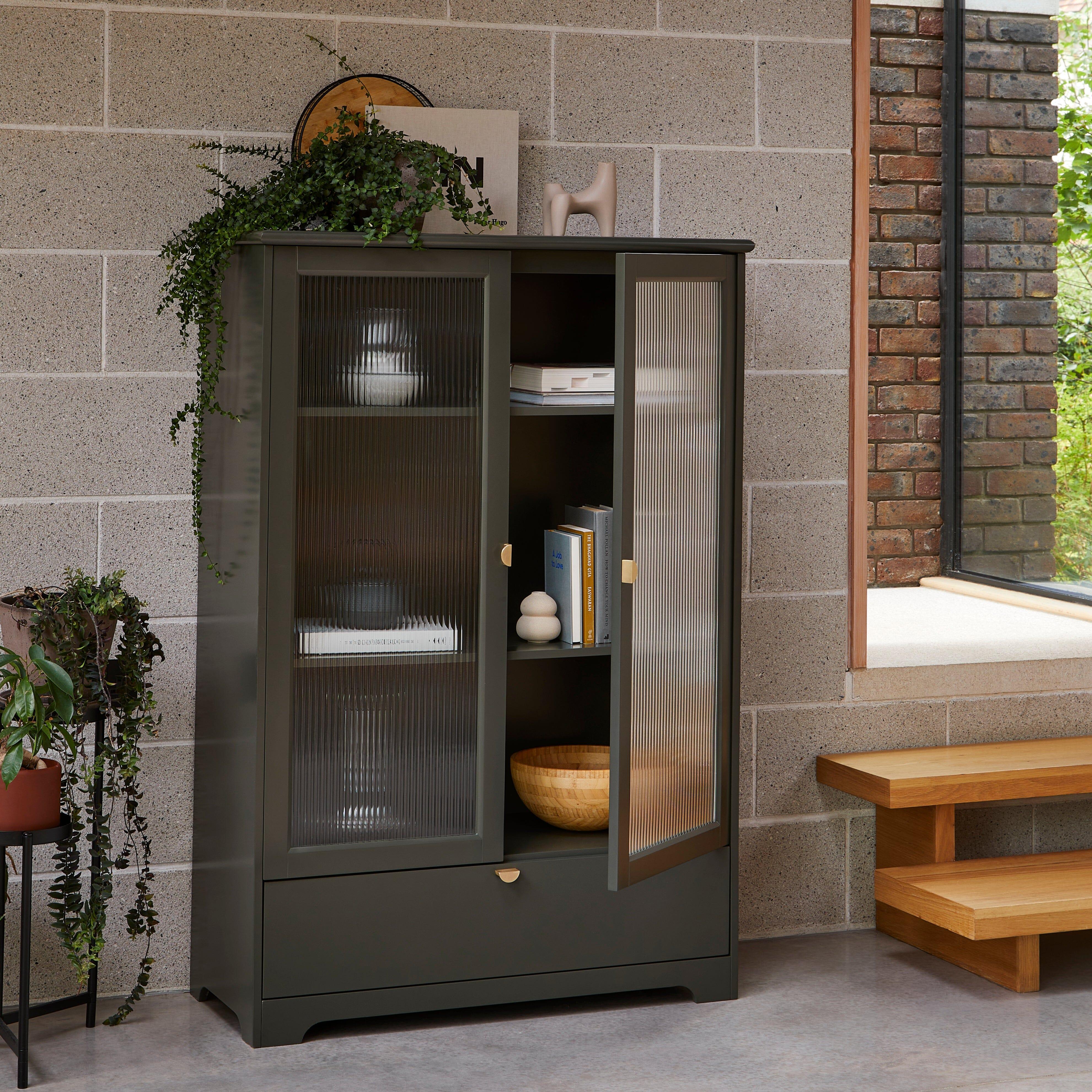 Lua Tall Cabinet in Fir Green with Fluted Glass - Image 5