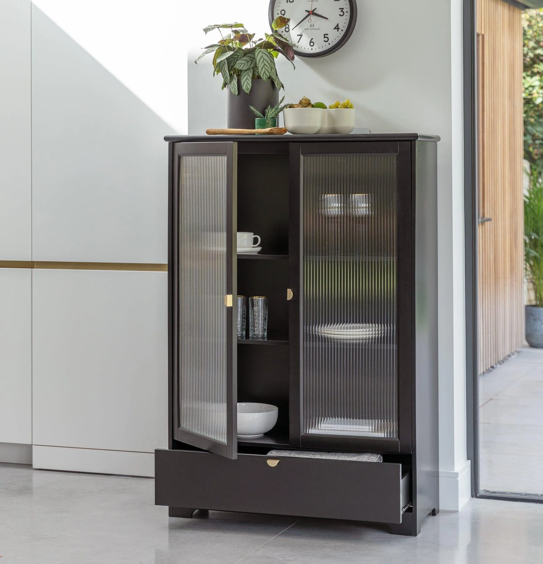 Lua Tall Cabinet in Noir Black with Fluted Glass - Image 6
