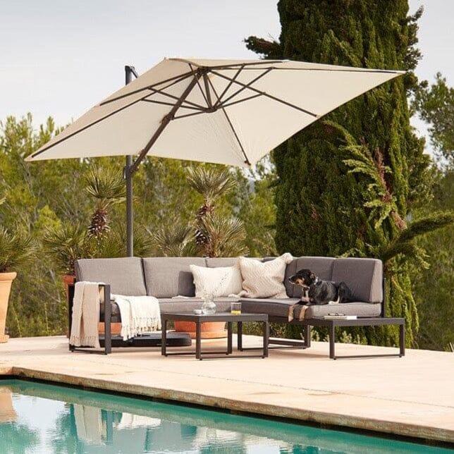 Maia 5 Seater Garden Interchangeable Sofa Set with Cream LED Premium Cantilever Parasol - Grey
