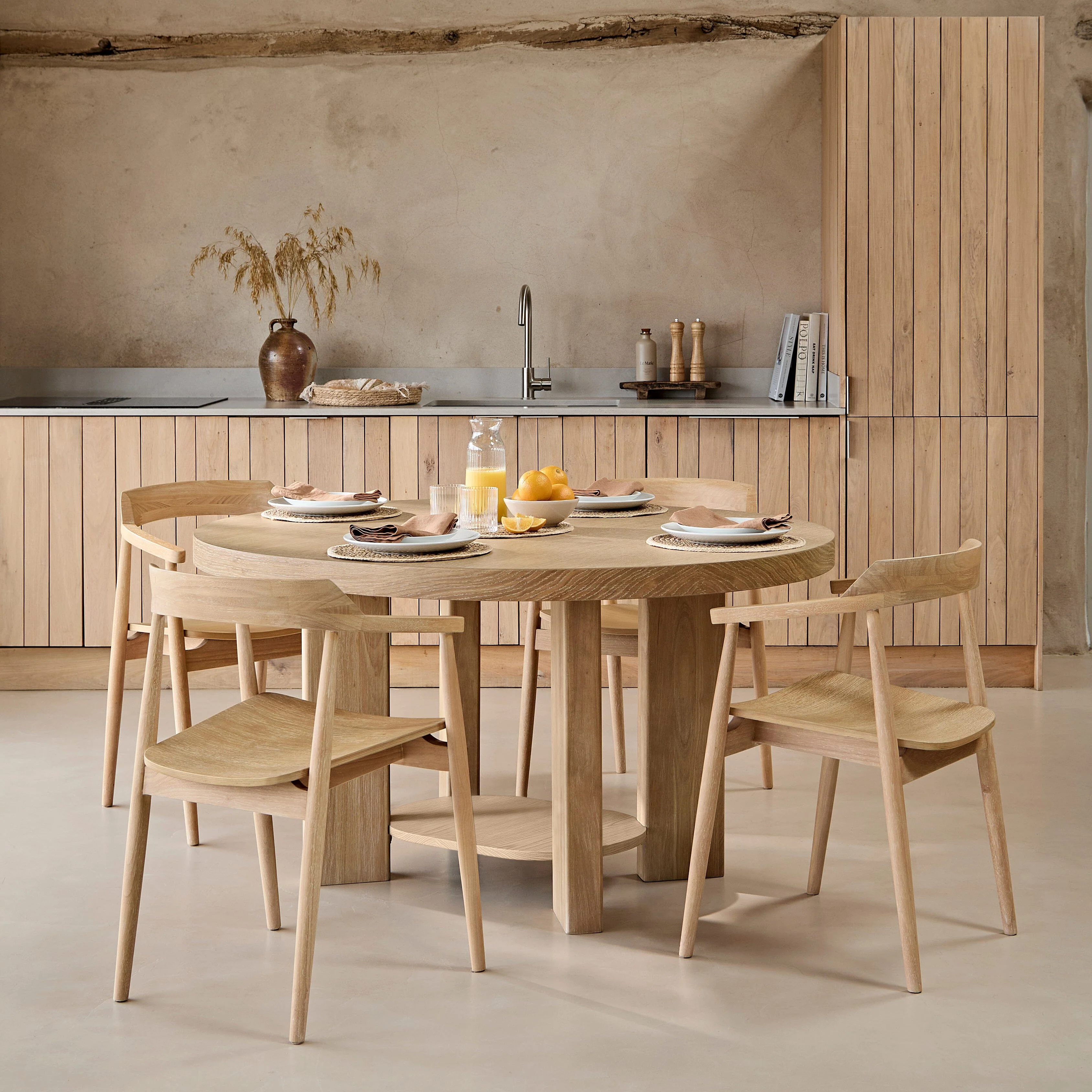 Marlon Whitewash Oak Oval Dining Table Set - 4 Seater - Carter Whitewash Oak Dining Armchairs