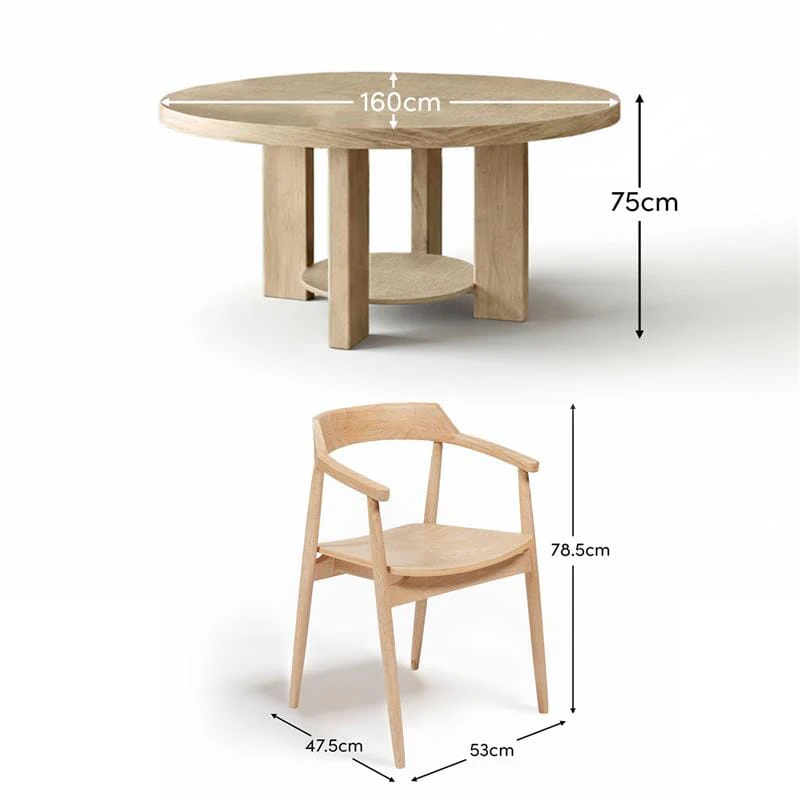 Marlon Whitewash Oak Round Dining Table Set - 6 Seater - Carter Whitewash Oak Dining Armchairs - Image 10