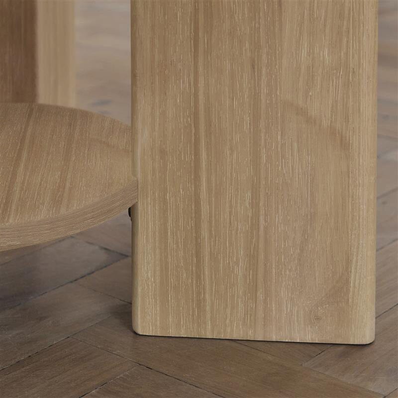 Marlon Whitewash Oak Round Dining Table Set - 4 Seater - Freya Sand Dining Chairs - Whitewash Oak Legs - Image 4