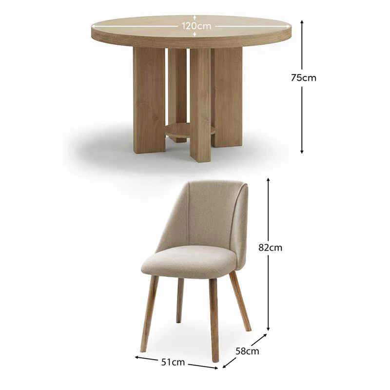 Marlon Whitewash Oak Round Dining Table Set - 4 Seater - Freya Sand Dining Chairs - Whitewash Oak Legs - Image 7