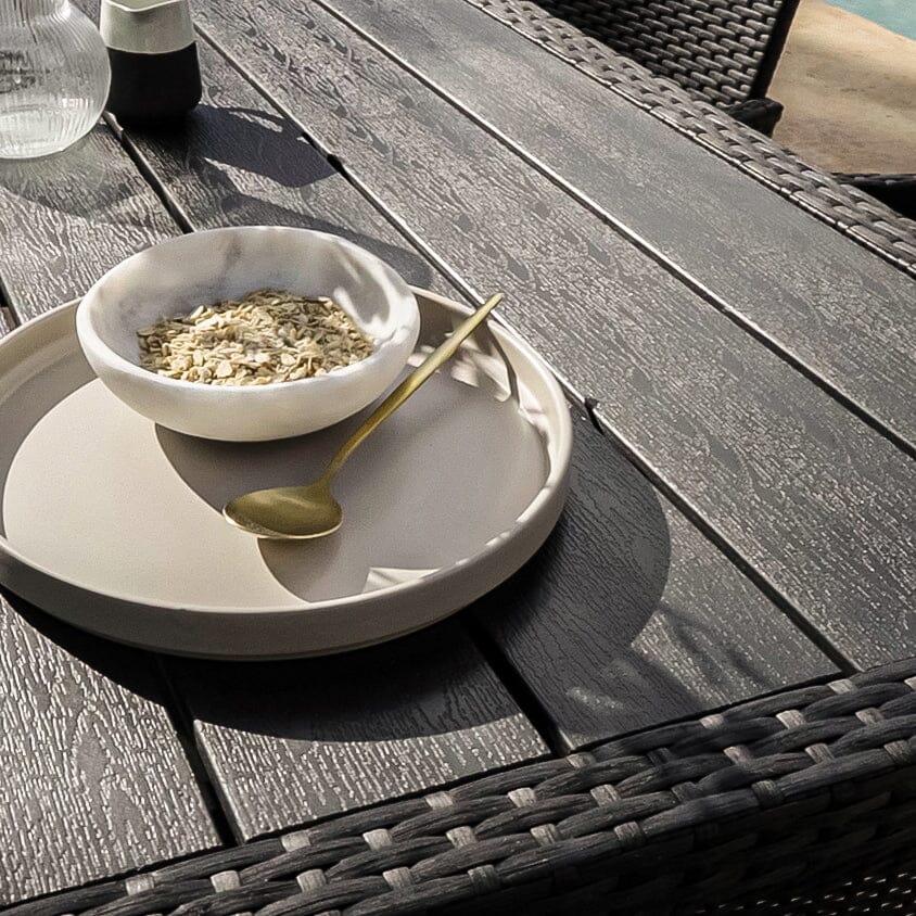 Marston 4 Seater Rattan Garden Dining Set with Cream Parasol - Black - Polywood Top - Image 7