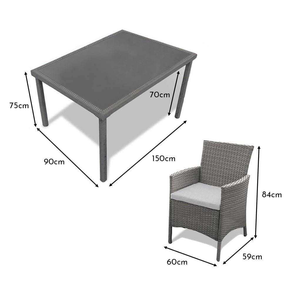 Marston 4 Seater Rattan Garden Dining Set with Cream Parasol - Grey - Glass Top - Image 8