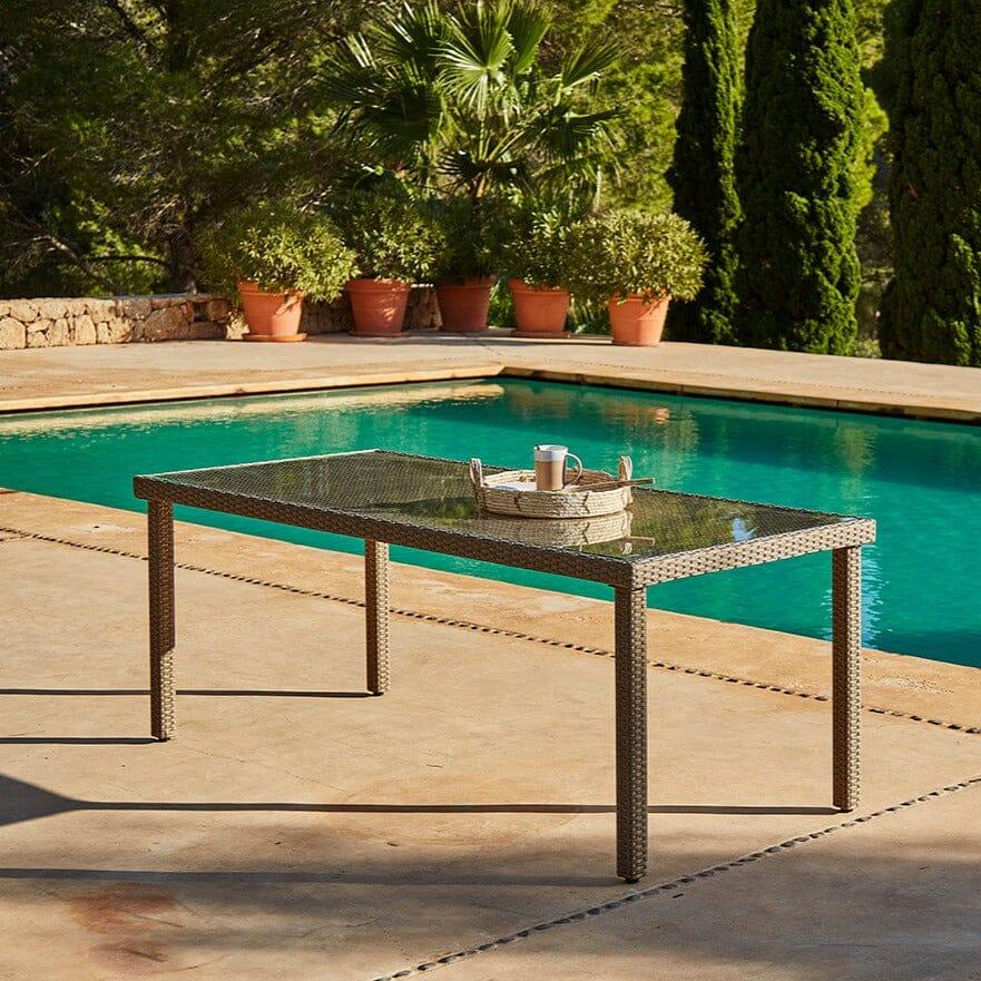 Marston 4 Seater Rattan Garden Dining Set with Cream LED Premium Parasol - Natural Brown - Glass Top - Image 2