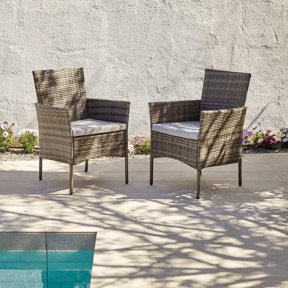 Marston 4 Seater Rattan Garden Dining Set with Grey LED Premium Parasol - Grey - Glass Top - Image 5