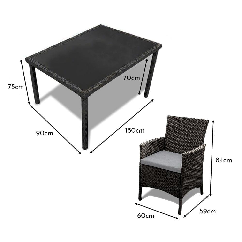 Marston 6 Seater Rattan Garden Dining Set with Cream Parasol - Black - Polywood Top - Image 11