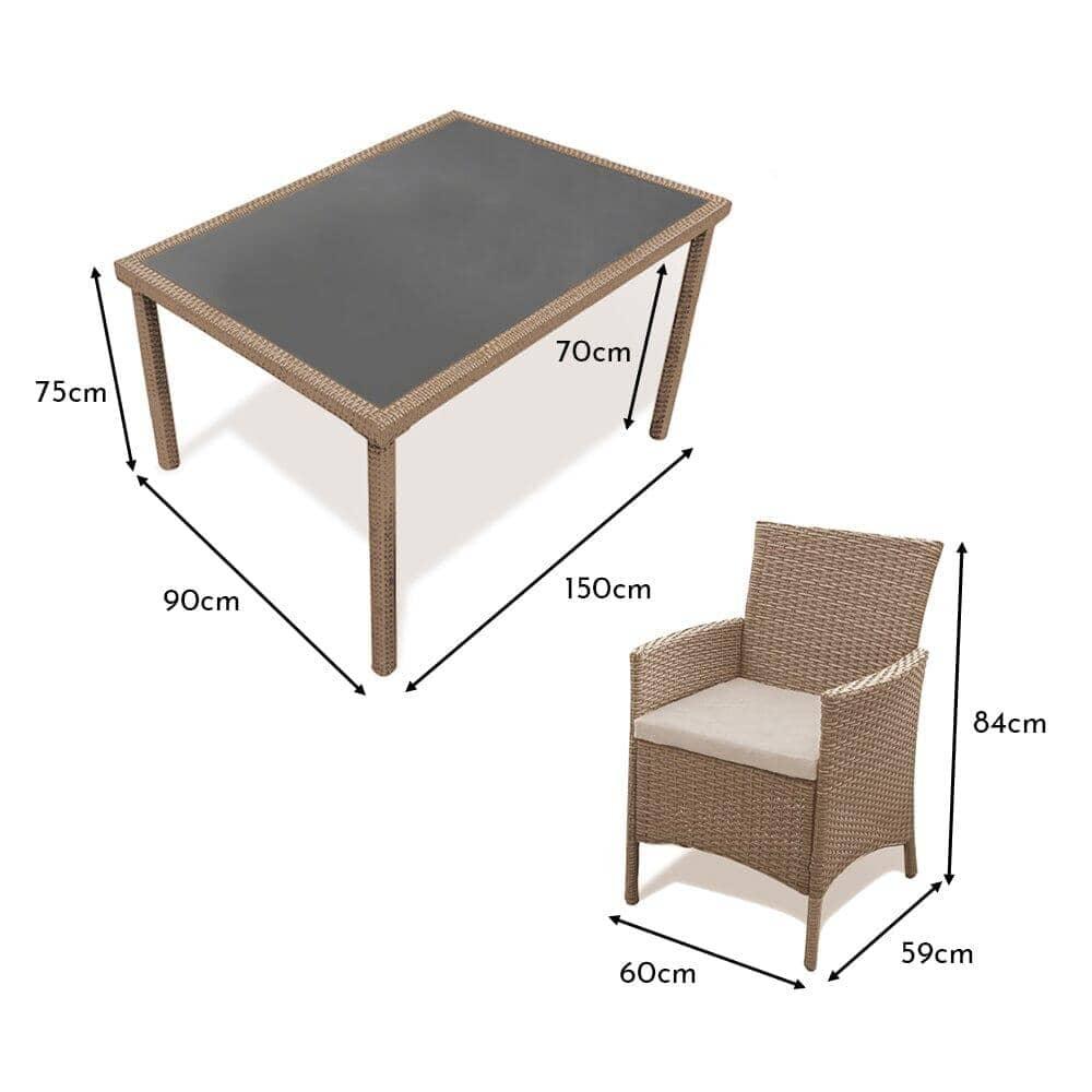 Marston 6 Seater Rattan Garden Dining Set with Grey Parasol - Natural Brown - Polywood Top - Image 8