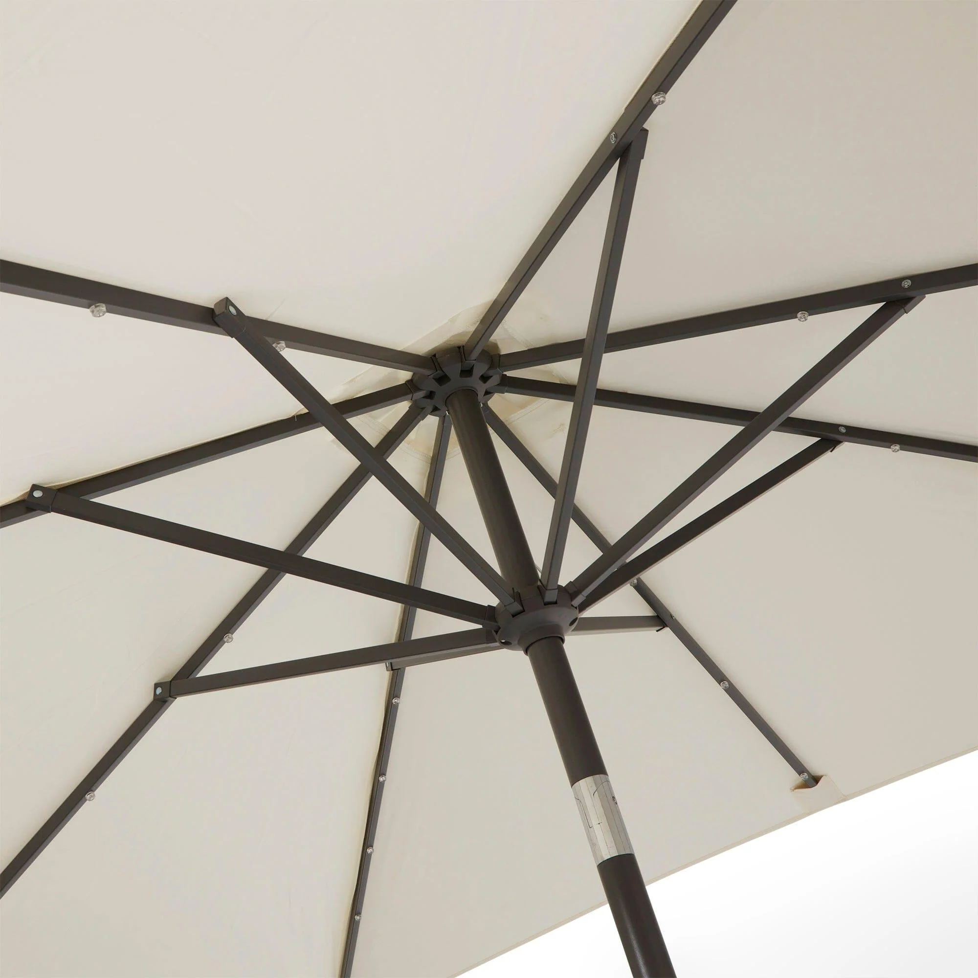 Marston 6 Seater Rattan Garden Dining Set with Cream LED Premium Parasol - Grey - Polywood Top - Image 8