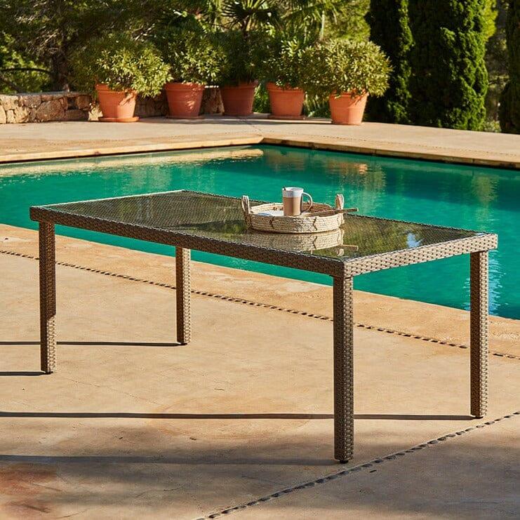 Marston 6 Seater Rattan Garden Dining Set - Natural Brown - Glass Top - Image 2
