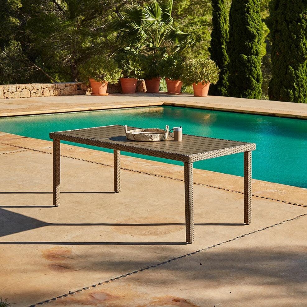 Marston 8 Seater Rattan Garden Dining Set with Grey Parasol - Natural Brown - Polywood Top - Image 2