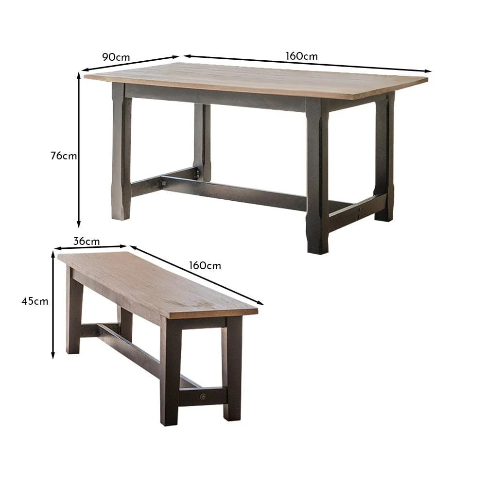 Matilda Chalked Mango Wood Dining Table Set - 2 x Matilda Benches - Black - Image 9