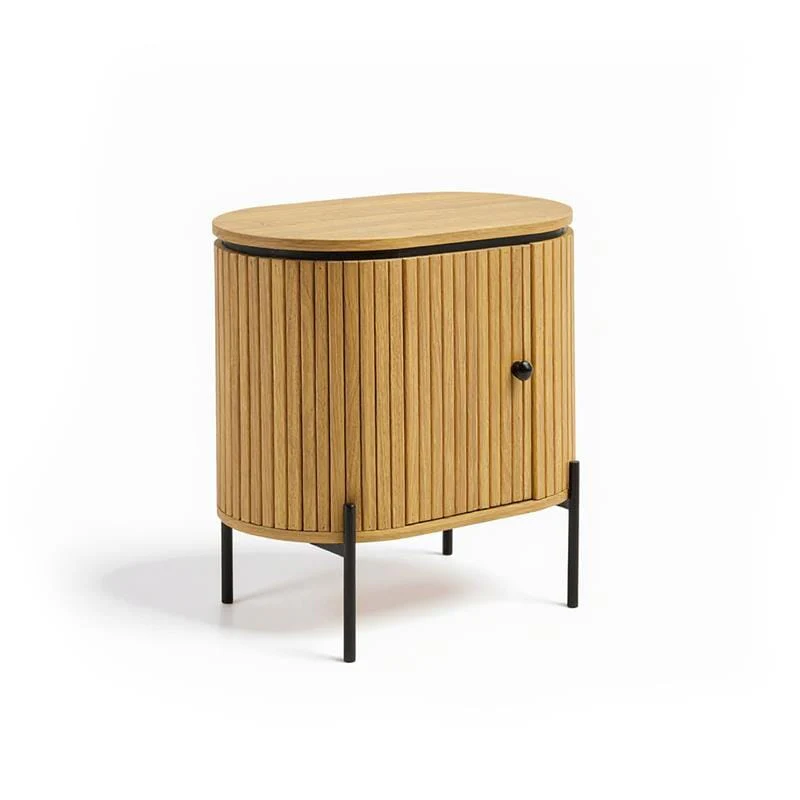 Matius Seasoned Oak 1 Right Door Bedside Table - Black Legs - Image 8