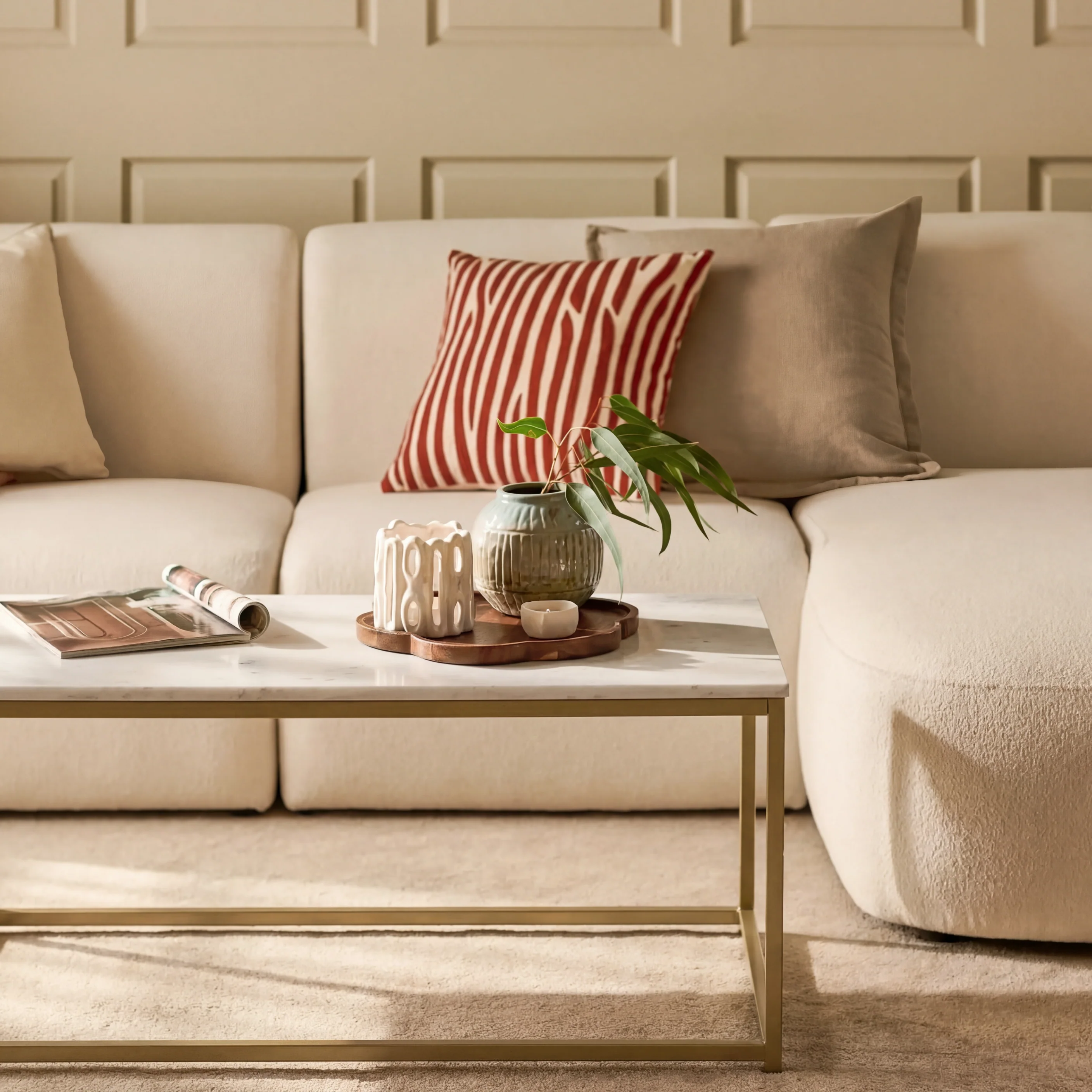 Nara White Marble Coffee Table - Gold Frame - Image 3