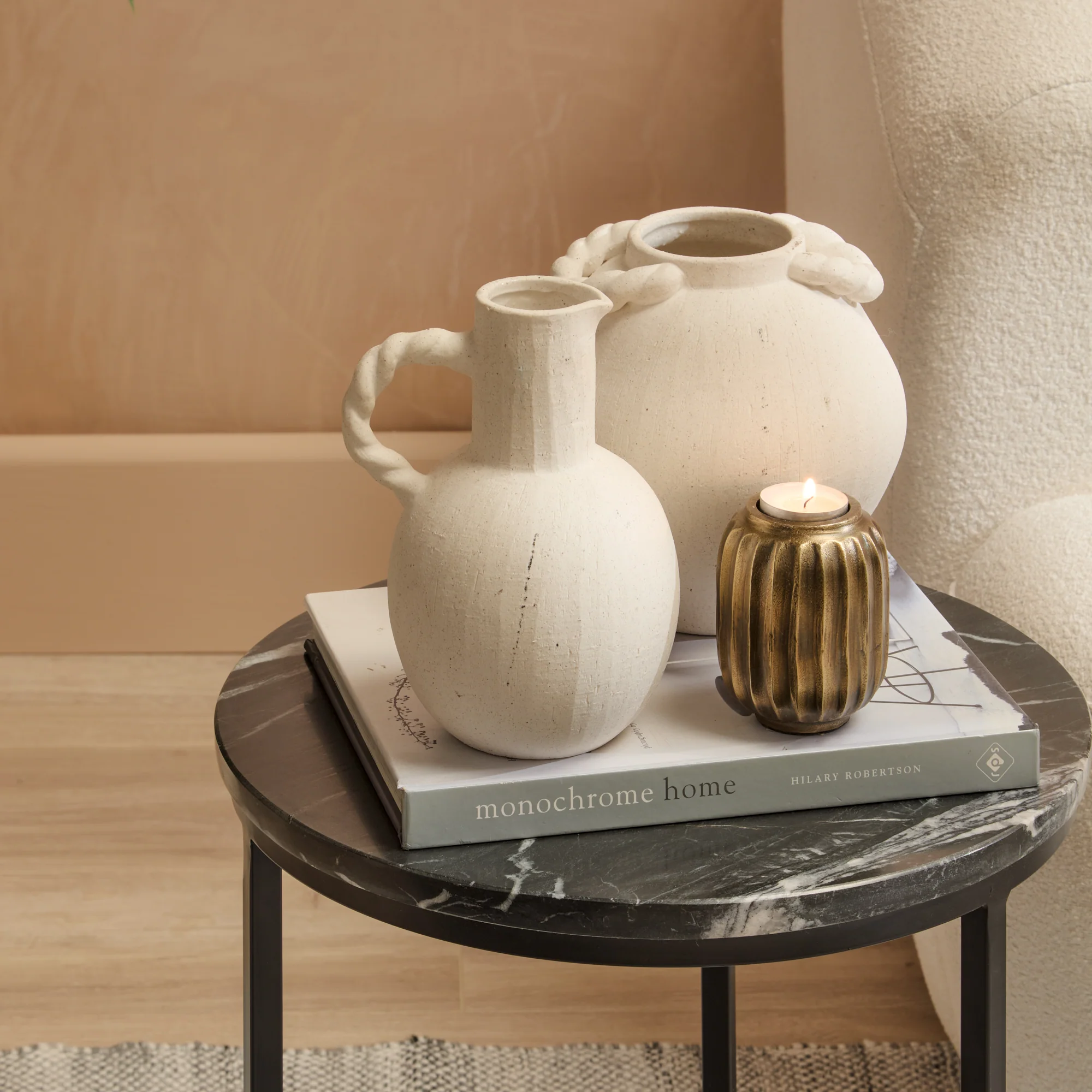 Nara Black Marble Round Nesting Side Tables - Black Frame - Image 3