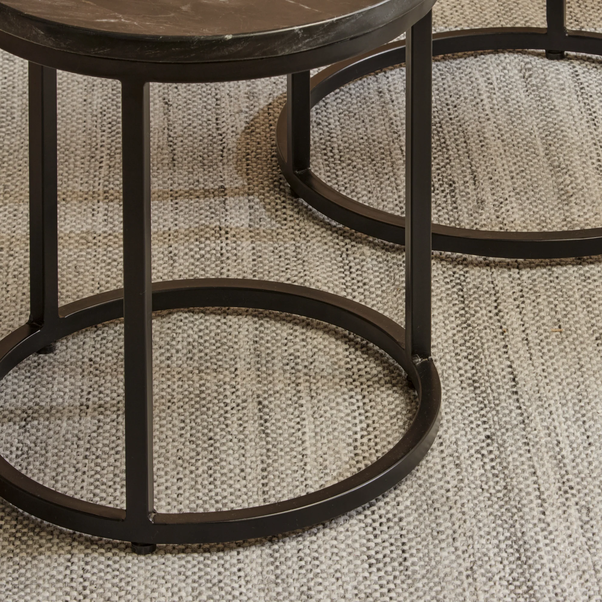 Nara Black Marble Round Nesting Side Tables - Black Frame - Image 4
