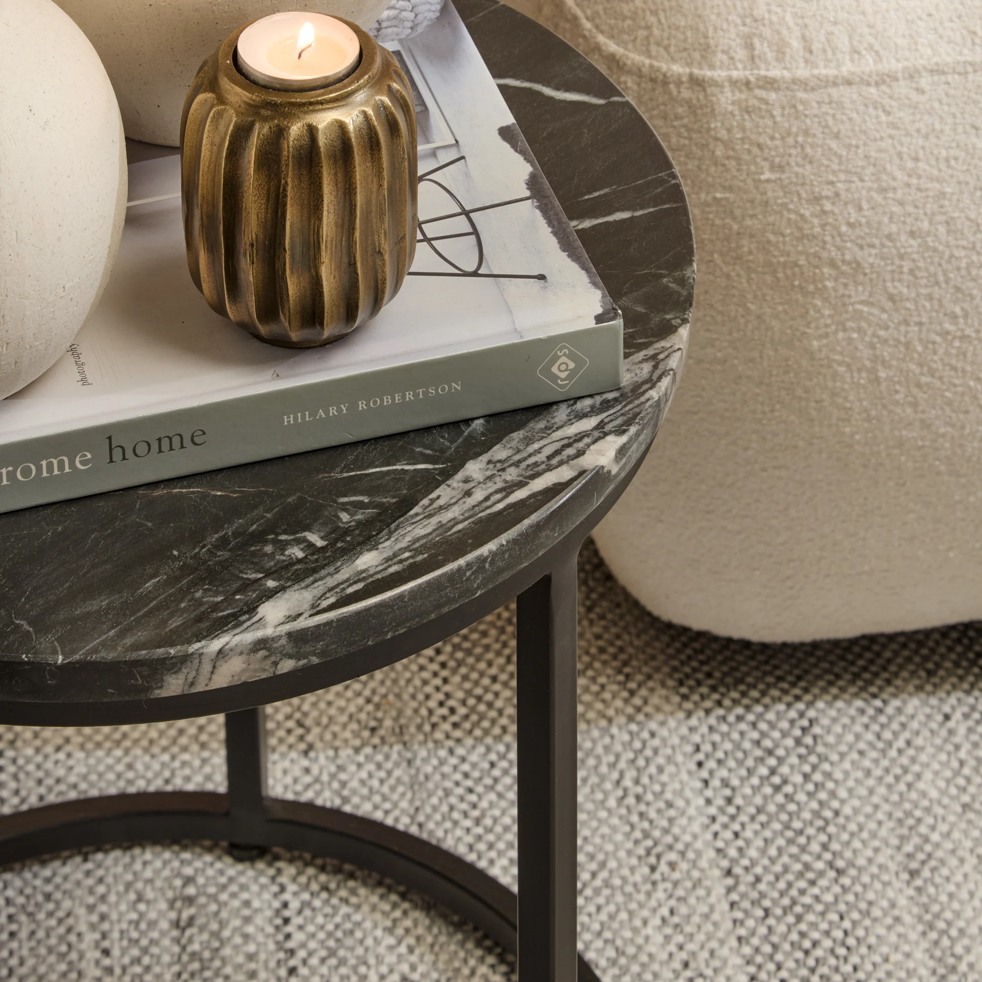 Nara Black Marble Round Nesting Side Tables - Black Frame - Image 5