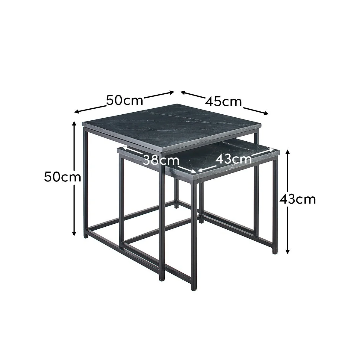 Nara Nesting Black Marble Square Coffee Table - Black Frame - Image 13