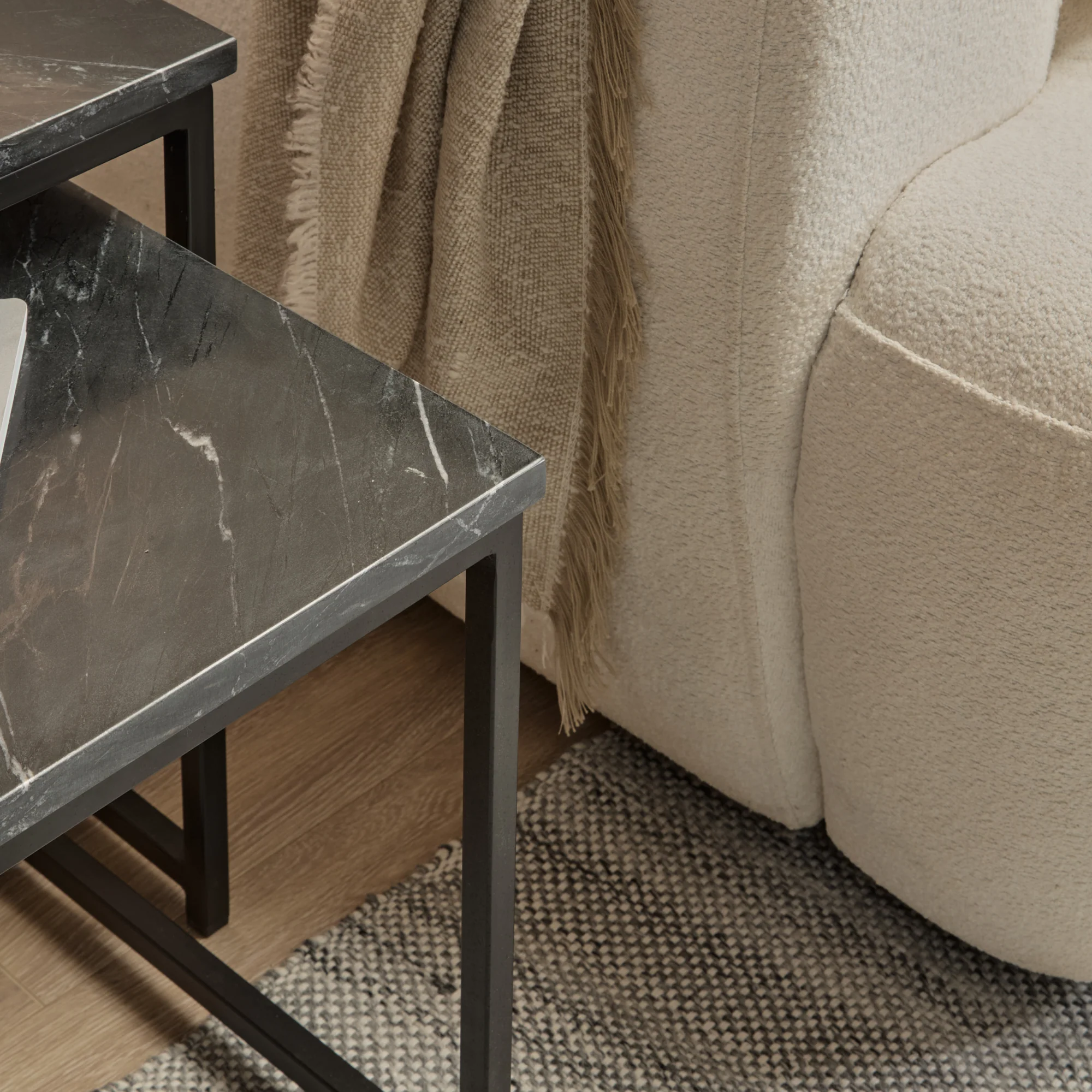 Nara Nesting Black Marble Square Coffee Table - Black Frame - Image 5