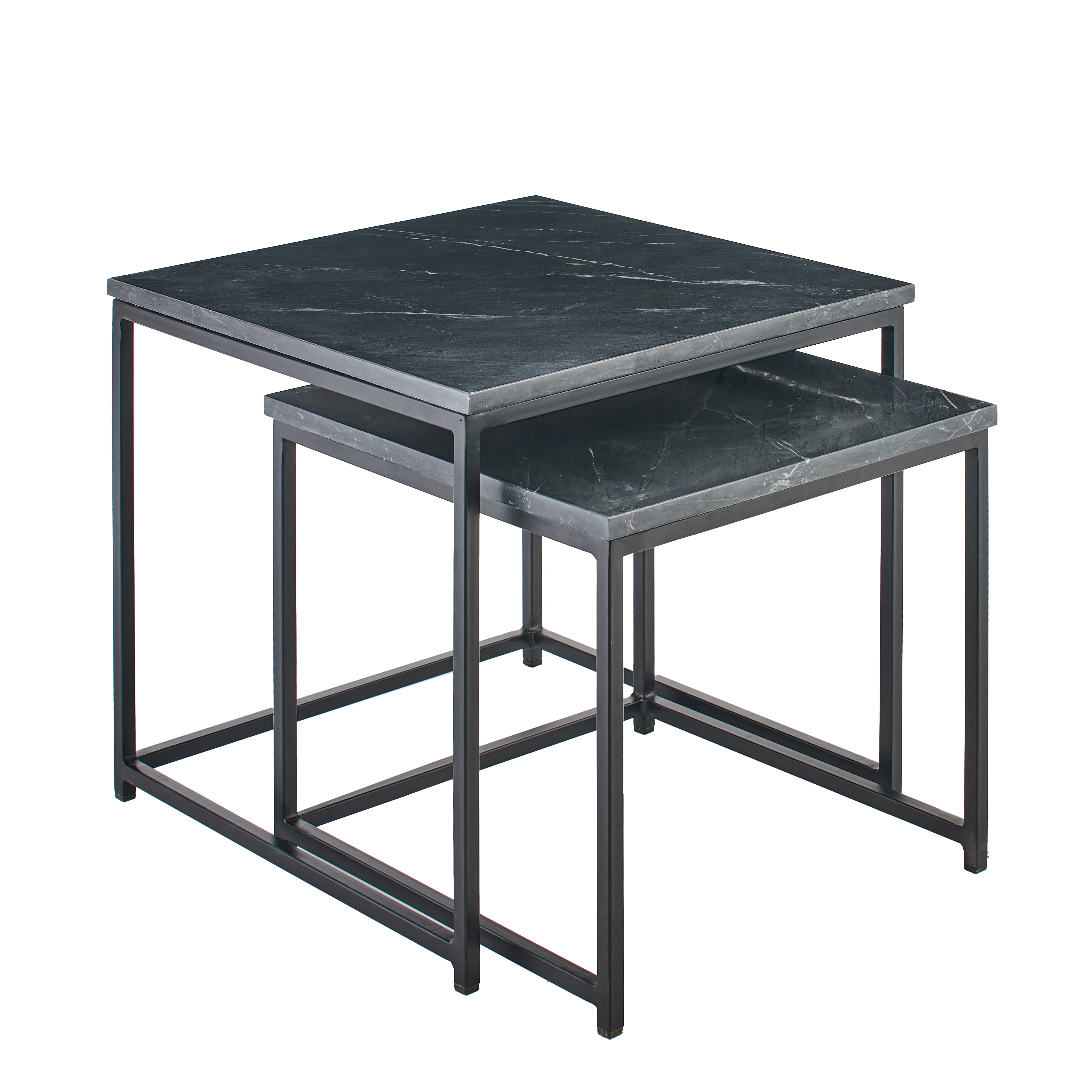 Nara Nesting Black Marble Square Coffee Table - Black Frame - Image 7