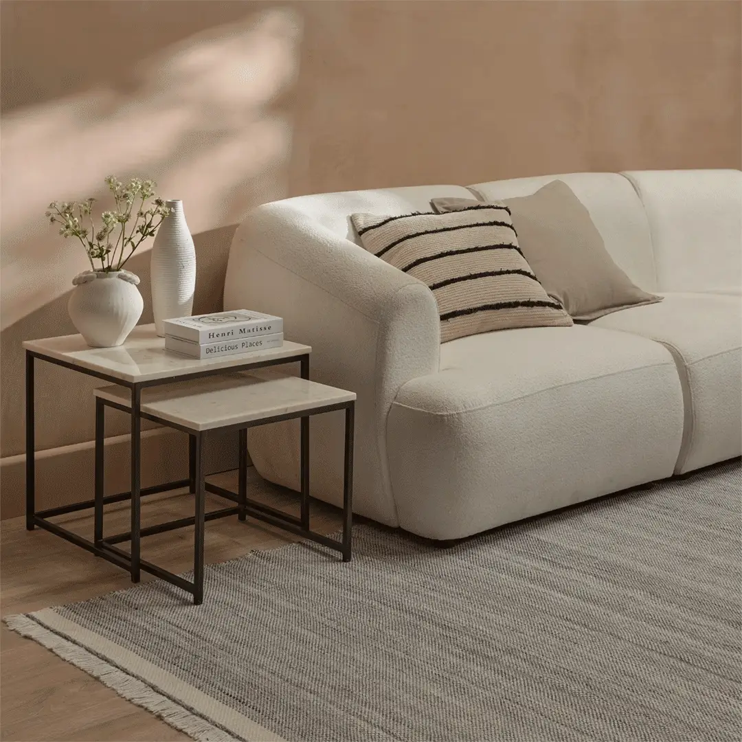 Nara Nesting White Marble Square Coffee Table - Black Frame - Image 2