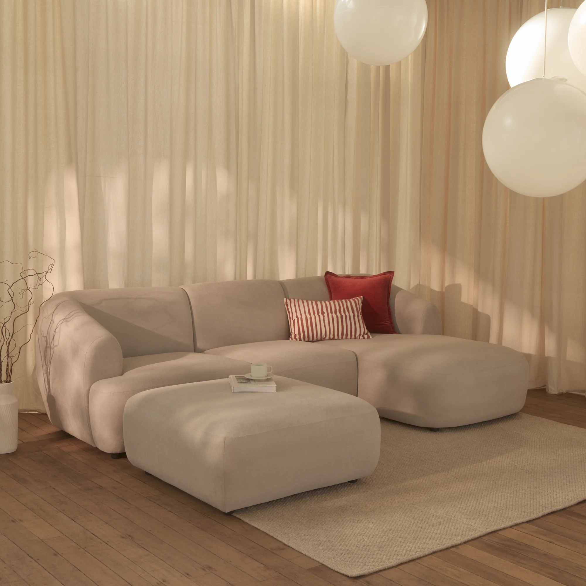 Nathalia Right Chaise Sofa - Soft Beige - Image 2