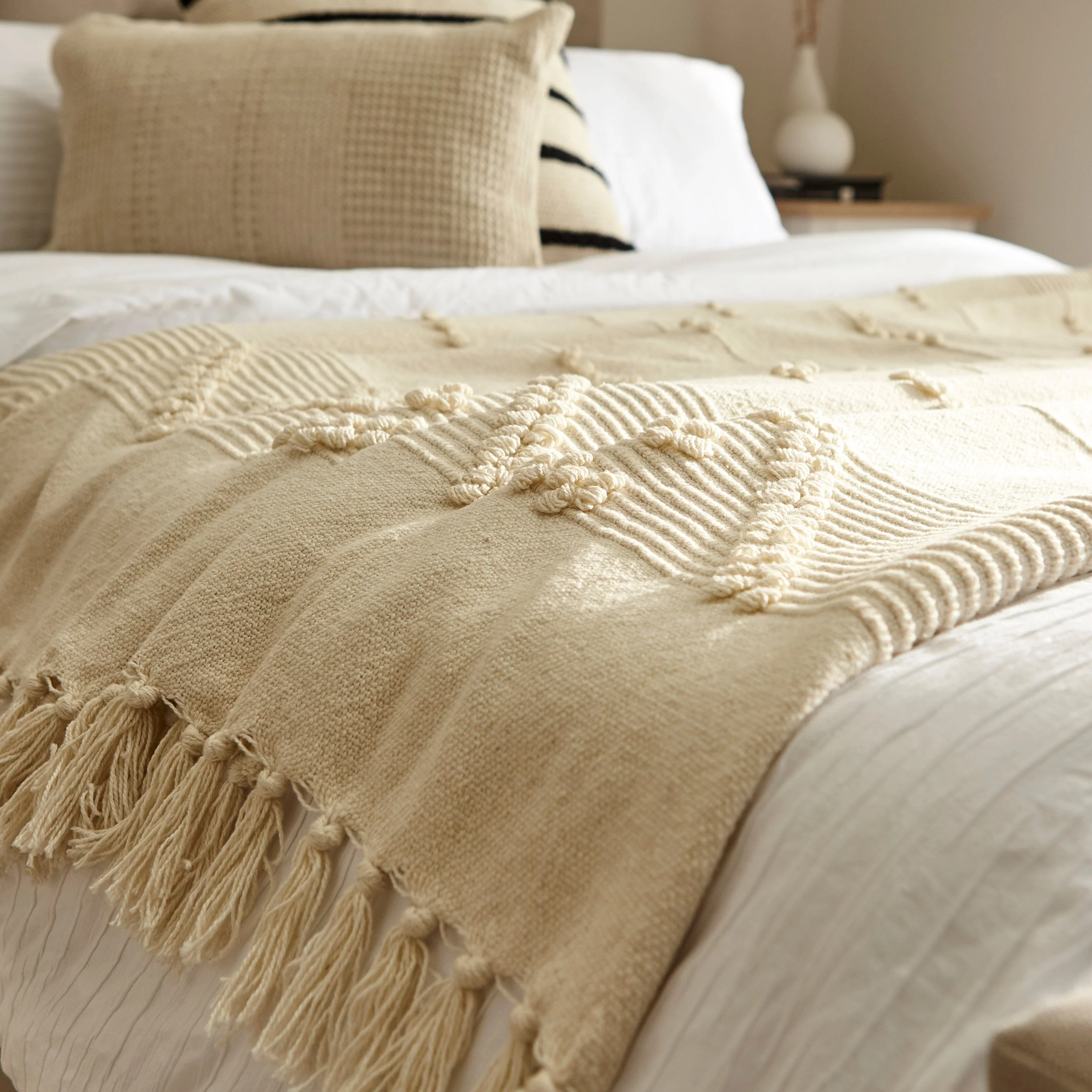 Nerja Off White Aztec Pattern Cotton Throw - Image 3