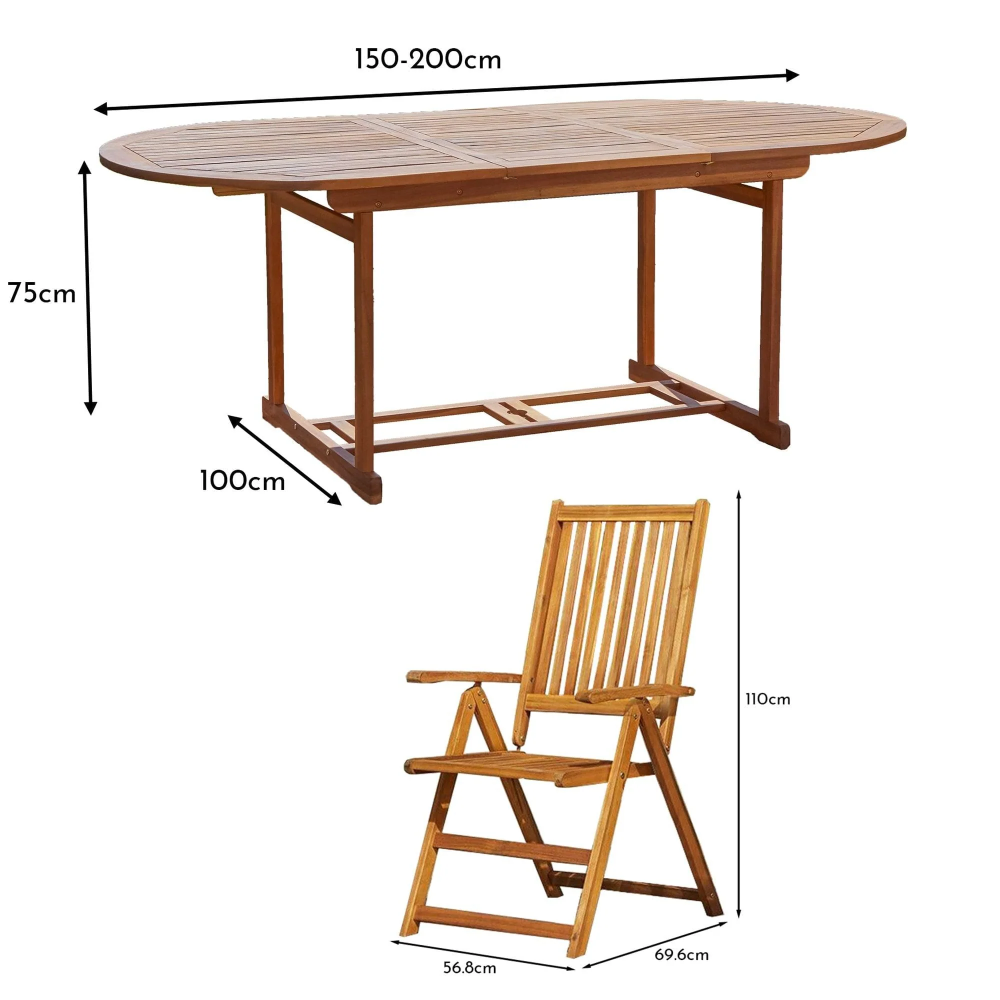 Oakley 6 Seater Wooden Extendable Garden Dining Set with Grey LED Premium Parasol - Image 13