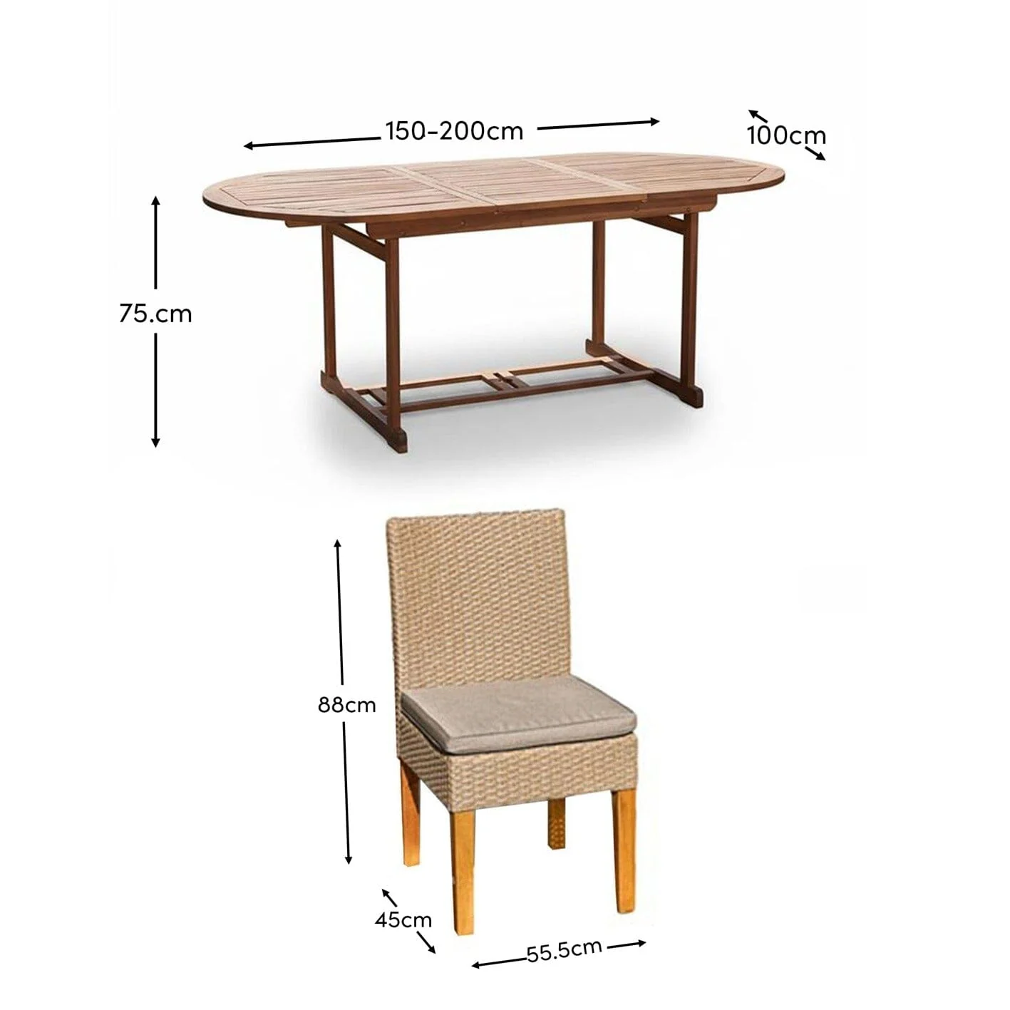 Oakley 4 Seater Wooden Extendable Round Garden Dining Table with 4 Rattan Dining Chairs - Image 11
