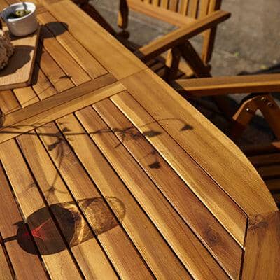 Oakley 4 Seater Wooden Extendable Round Garden Dining Table with 4 Rattan Dining Chairs - Image 6
