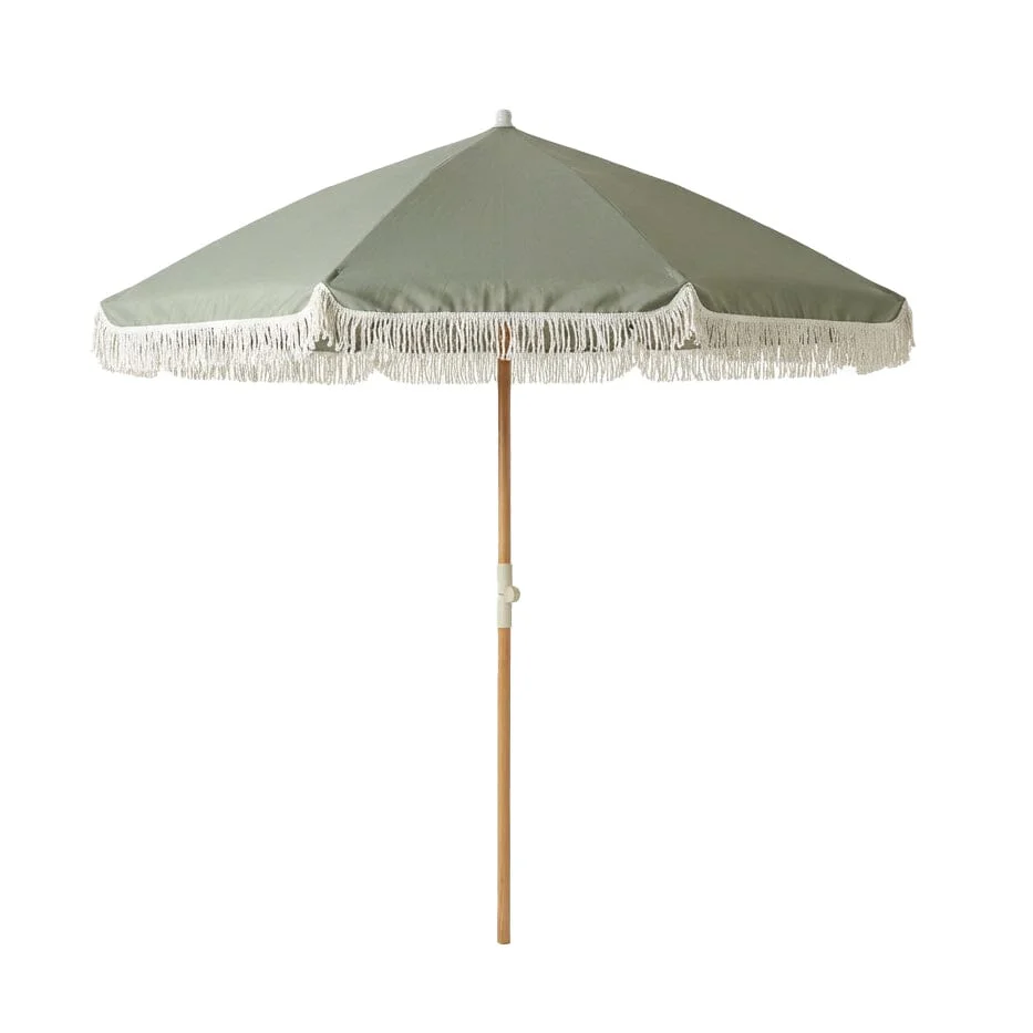 Oia Round Parasol 2m - Wooden Pole - Olive Green
