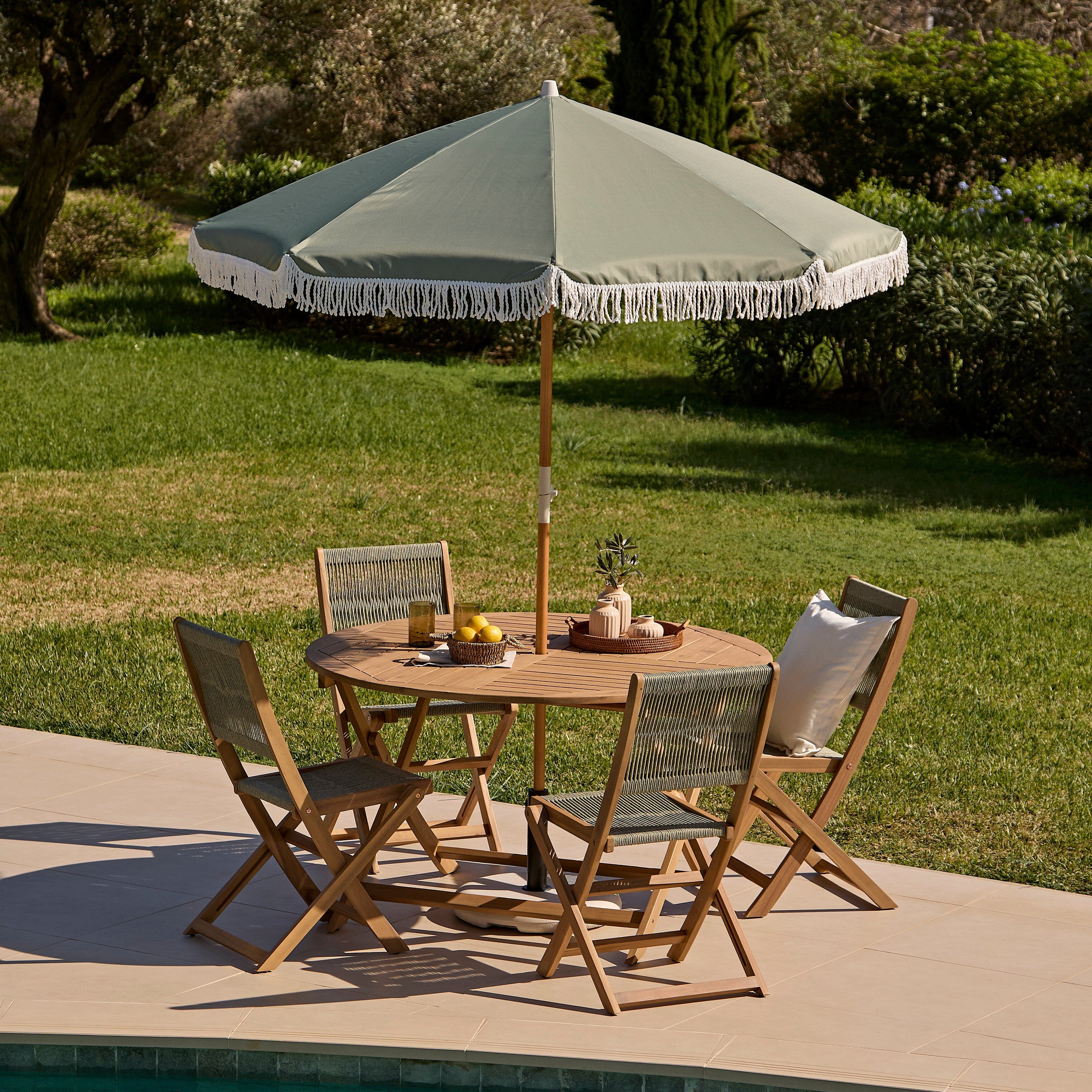 Oia Round Parasol 2m - Wooden Pole - Olive Green - Image 2