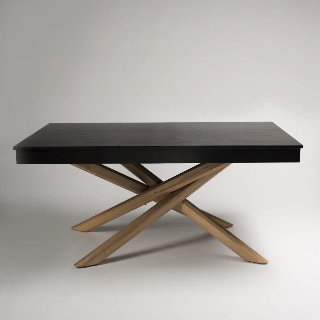 Outlet - Amelia Black Wood Non-Extendable Dining Table - Oak Legs