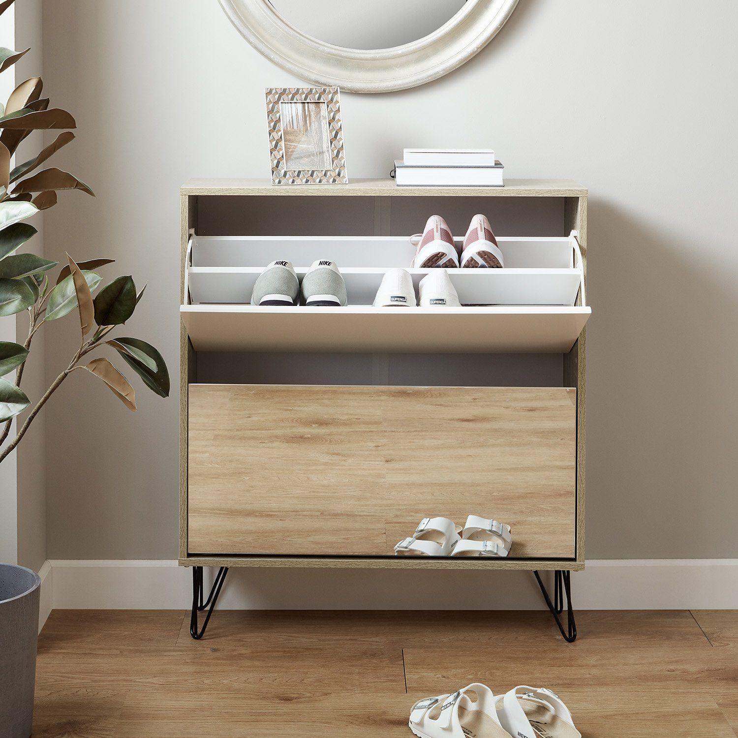 Outlet – Anderson shoe cabinet - 2 door - oak effect and white - Image 2
