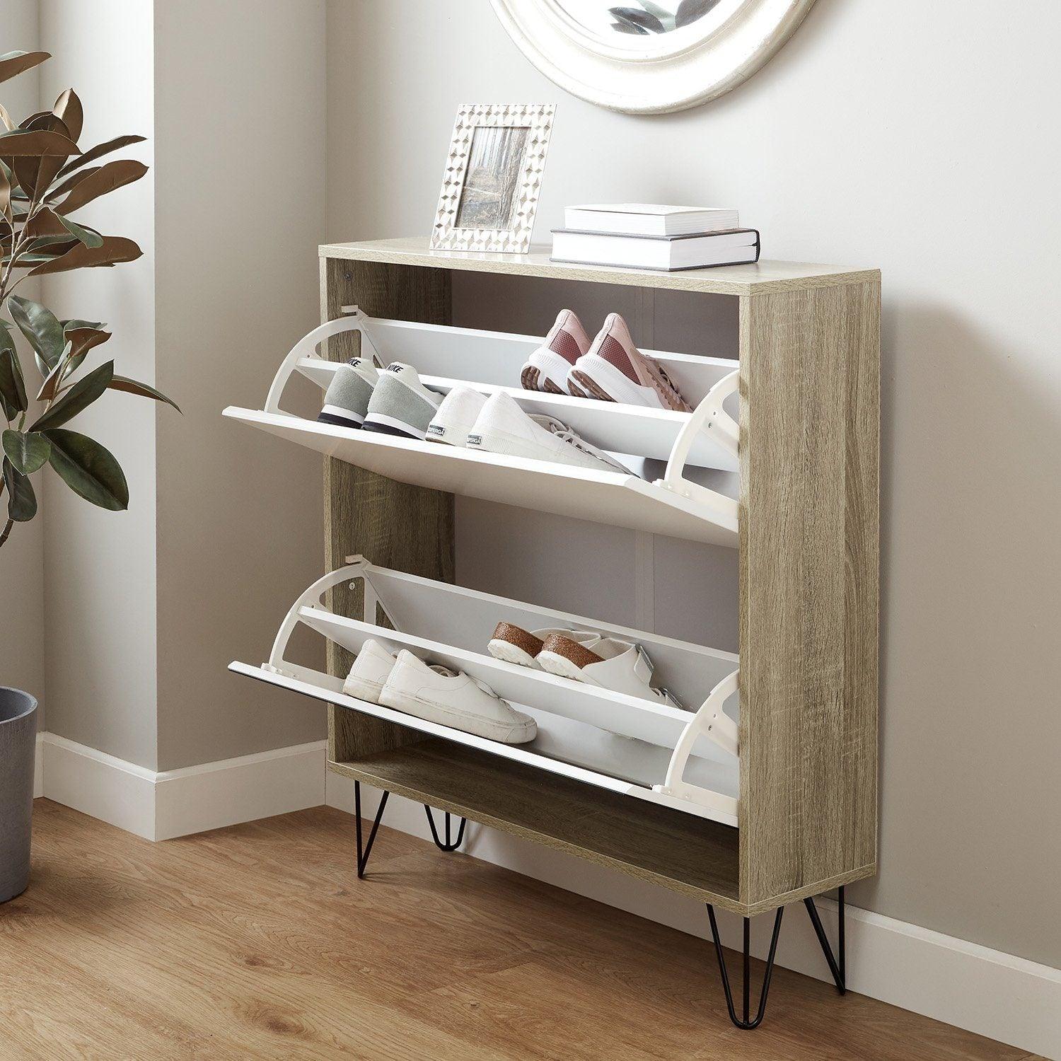 Outlet – Anderson shoe cabinet - 2 door - oak effect and white - Image 4