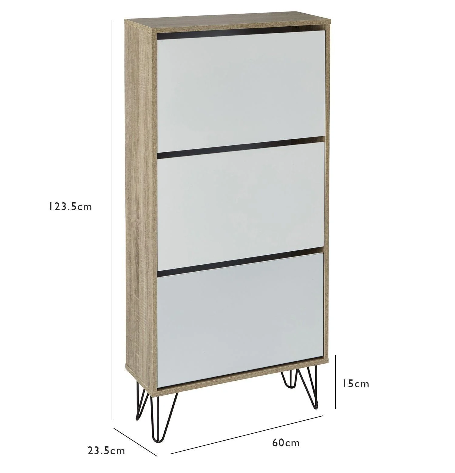 Outlet – Anderson shoe cabinet - 3 door - oak effect and white - Image 5