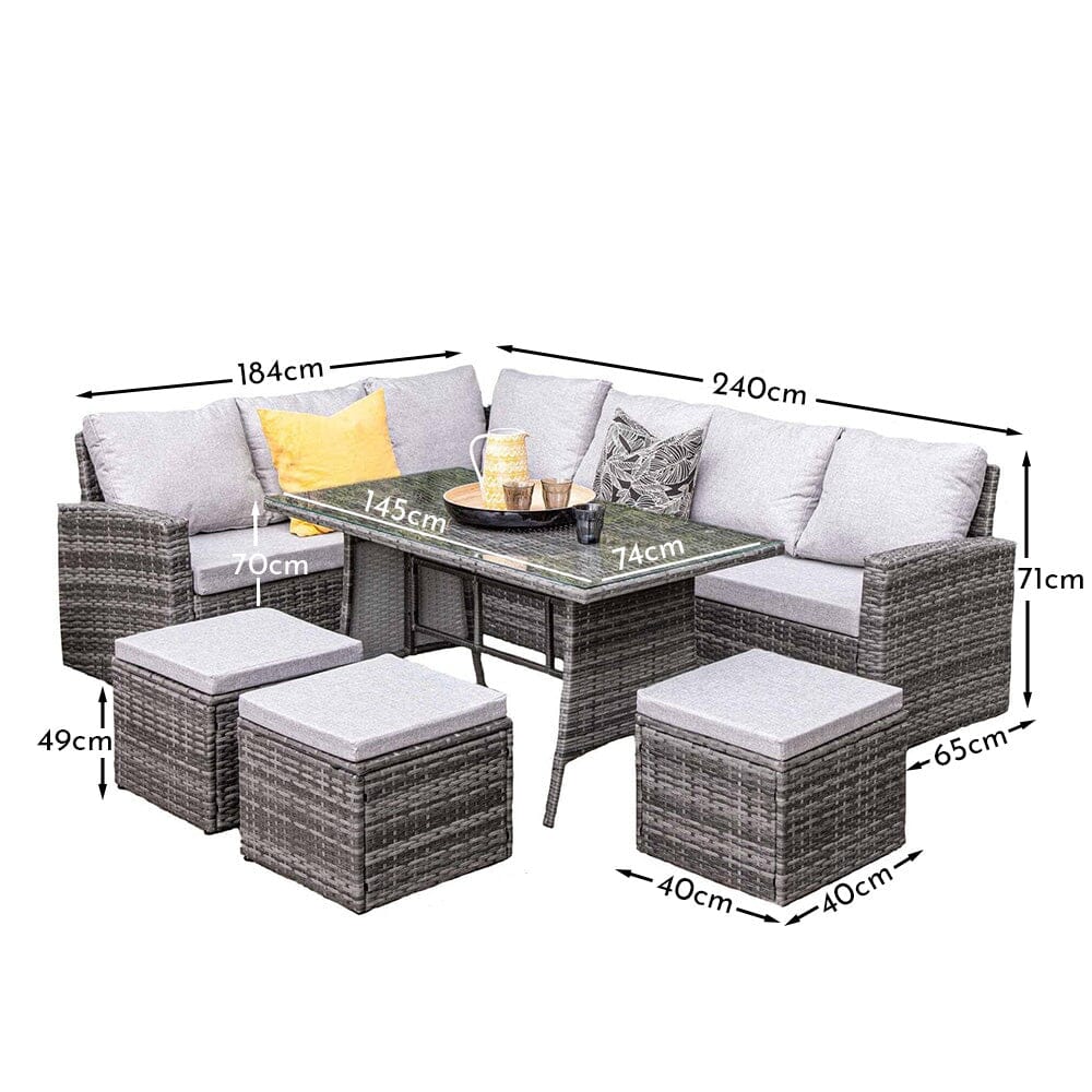 Aston 9 Seater Rattan Corner Sofa Set with Cream LED Premium Cantilever Parasol - Grey - Image 12