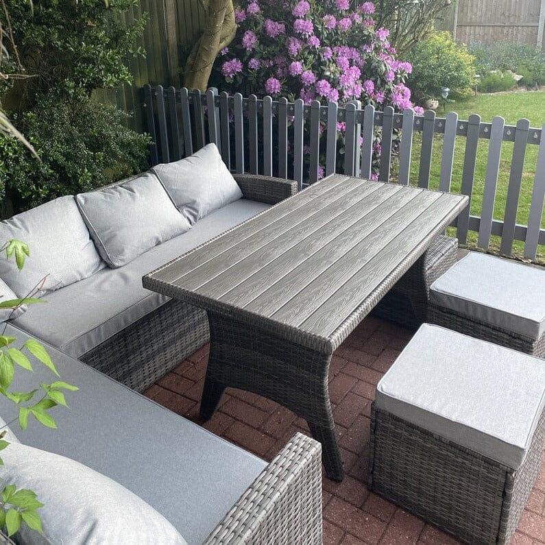 Outlet - Aston 9 Seater Rattan Garden Corner Sofa Set with Grey Lean Over Parasol - Polywood Top - Grey - Image 3