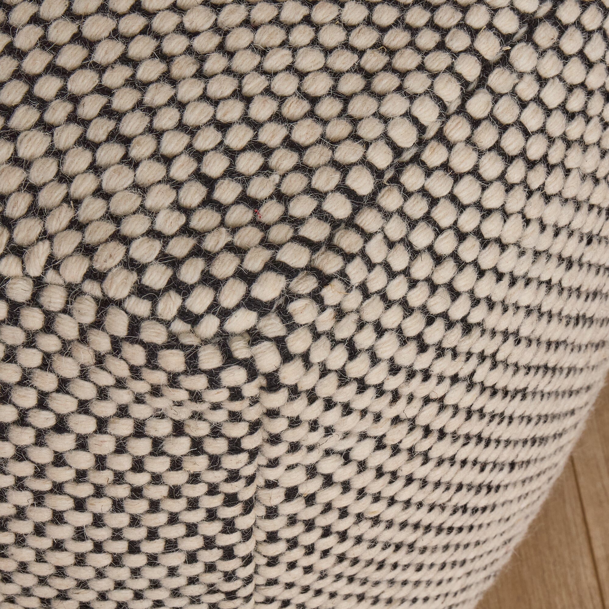 Outlet - Atcham Black/Natural Wool & Cotton Ottoman Stool - 45cm X 45cm - Image 4