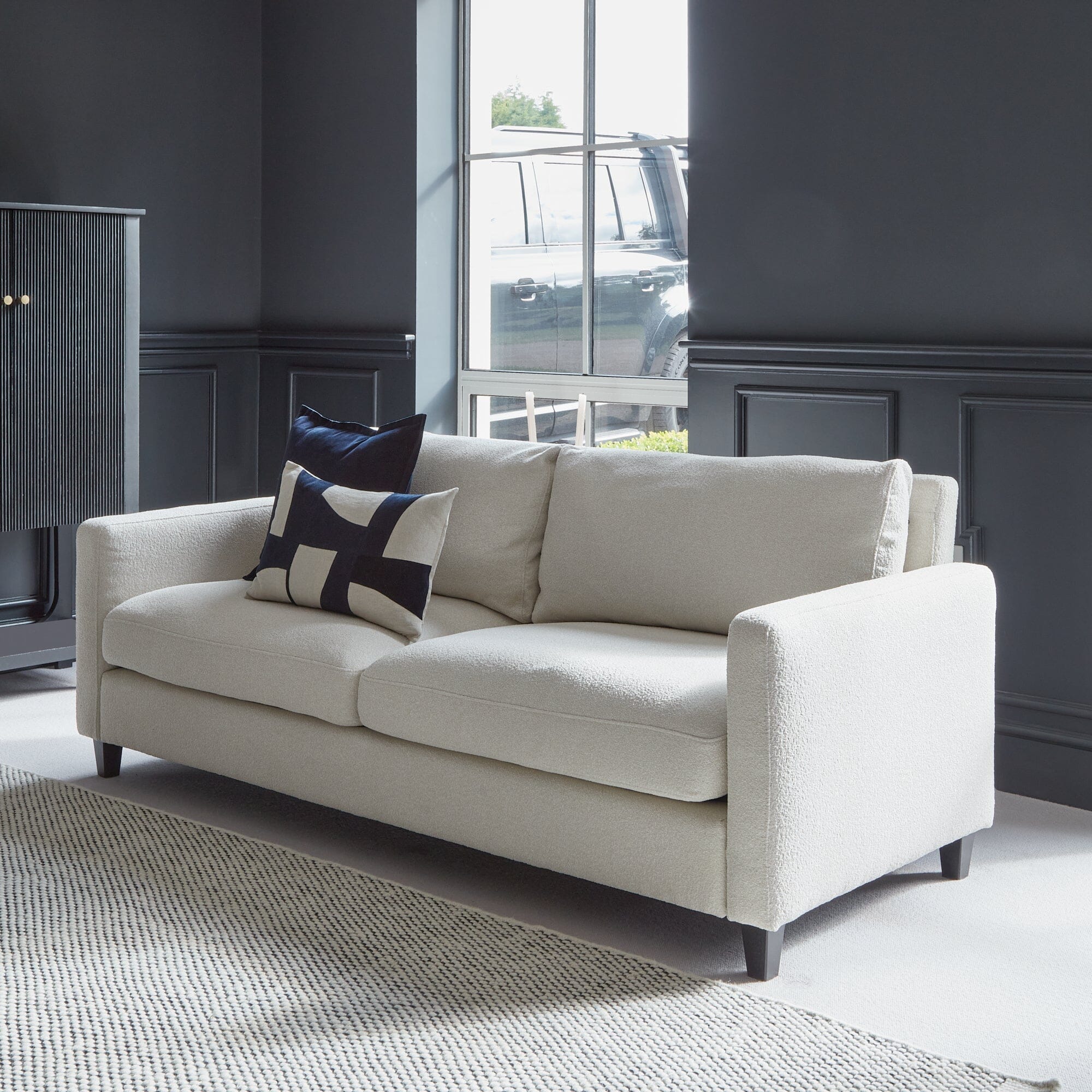 Outlet - Ava 3 Seater Sofa - Light Beige Boucle with Black Oak Legs - Image 3