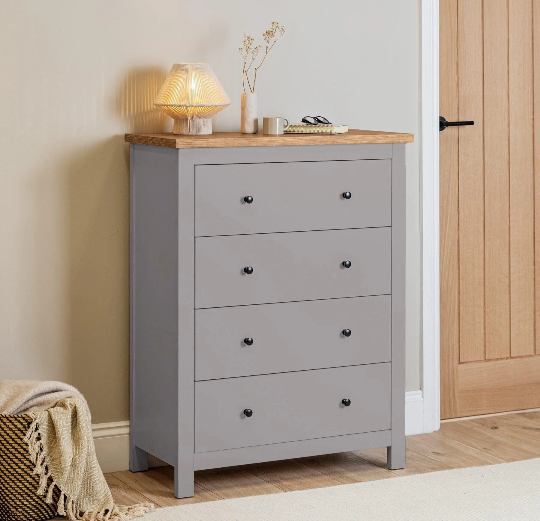 Bampton 4 Drawer Tall Chest of Drawers - Stone Grey - Image 2