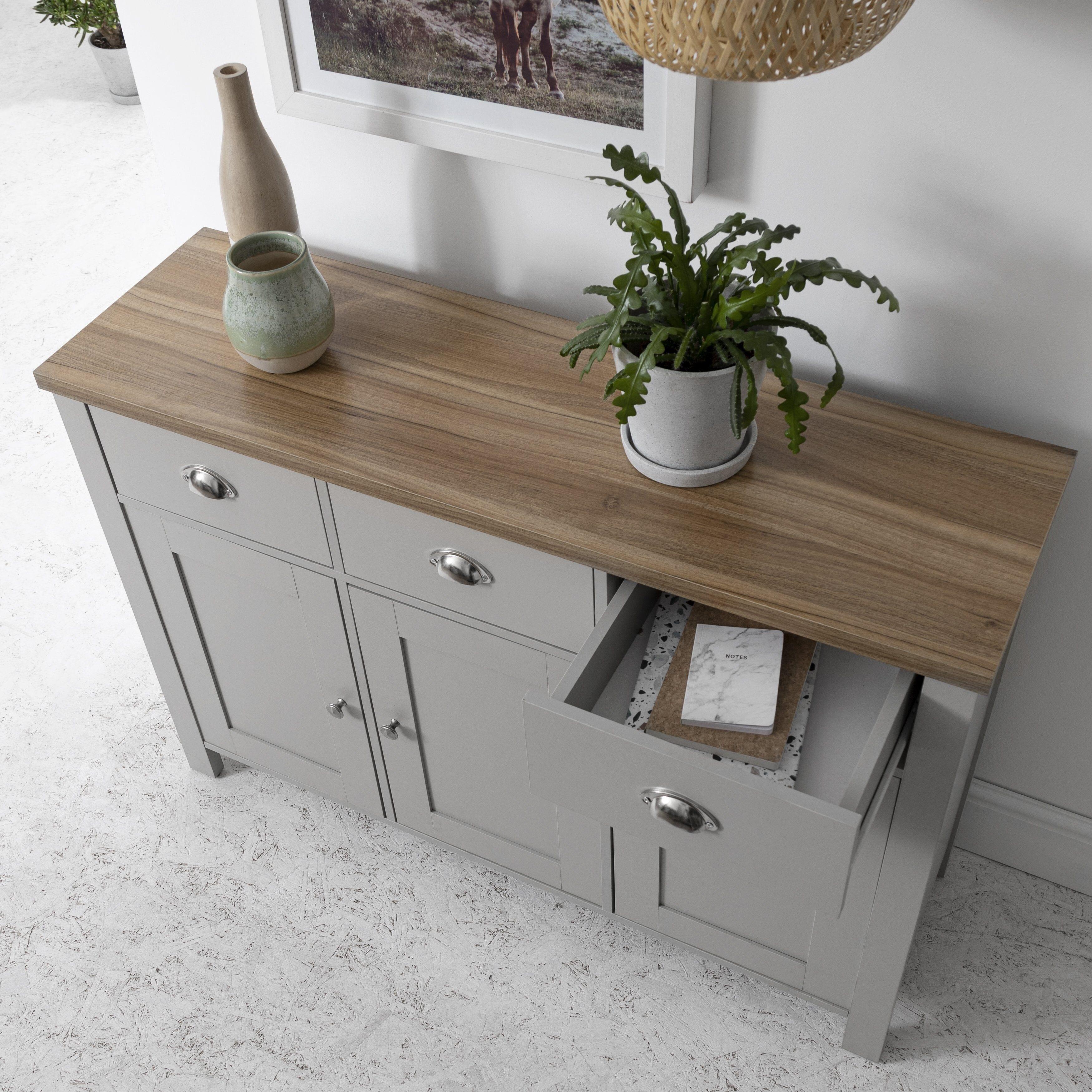 Outlet - Bampton Sideboard With 3 Drawers Grey - Image 4