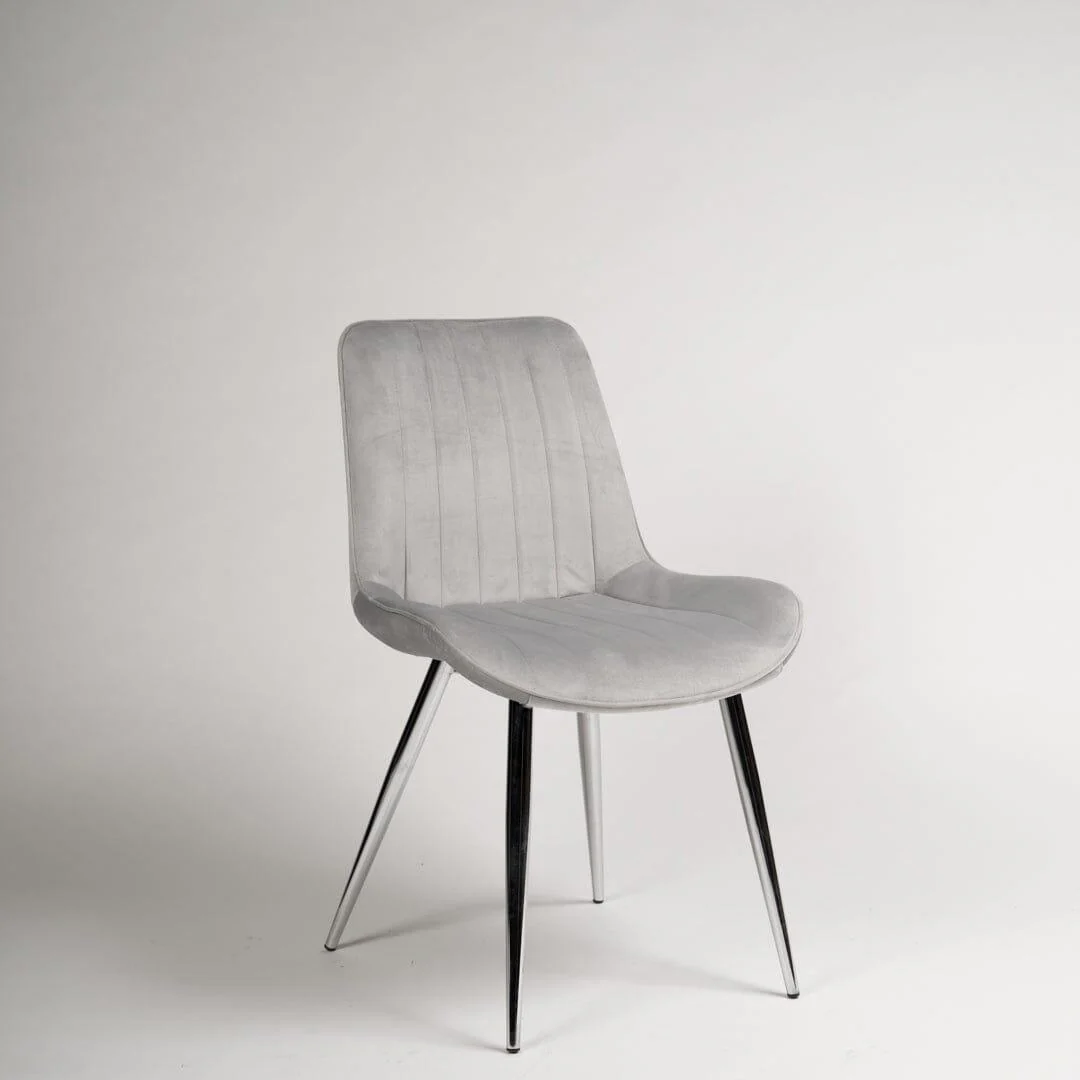 Outlet - Bella grey velvet dining chairs with chrome legs - set of 2 - Image 3