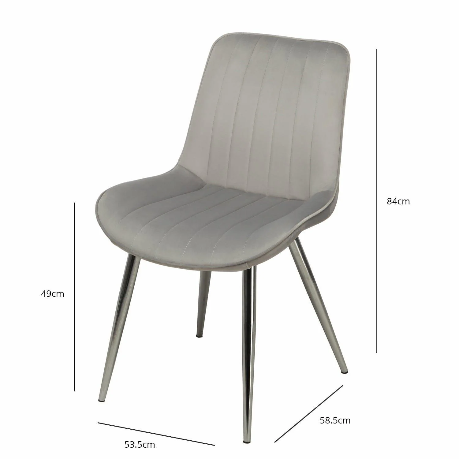 Outlet - Bella grey velvet dining chairs with chrome legs - set of 2 - Image 6