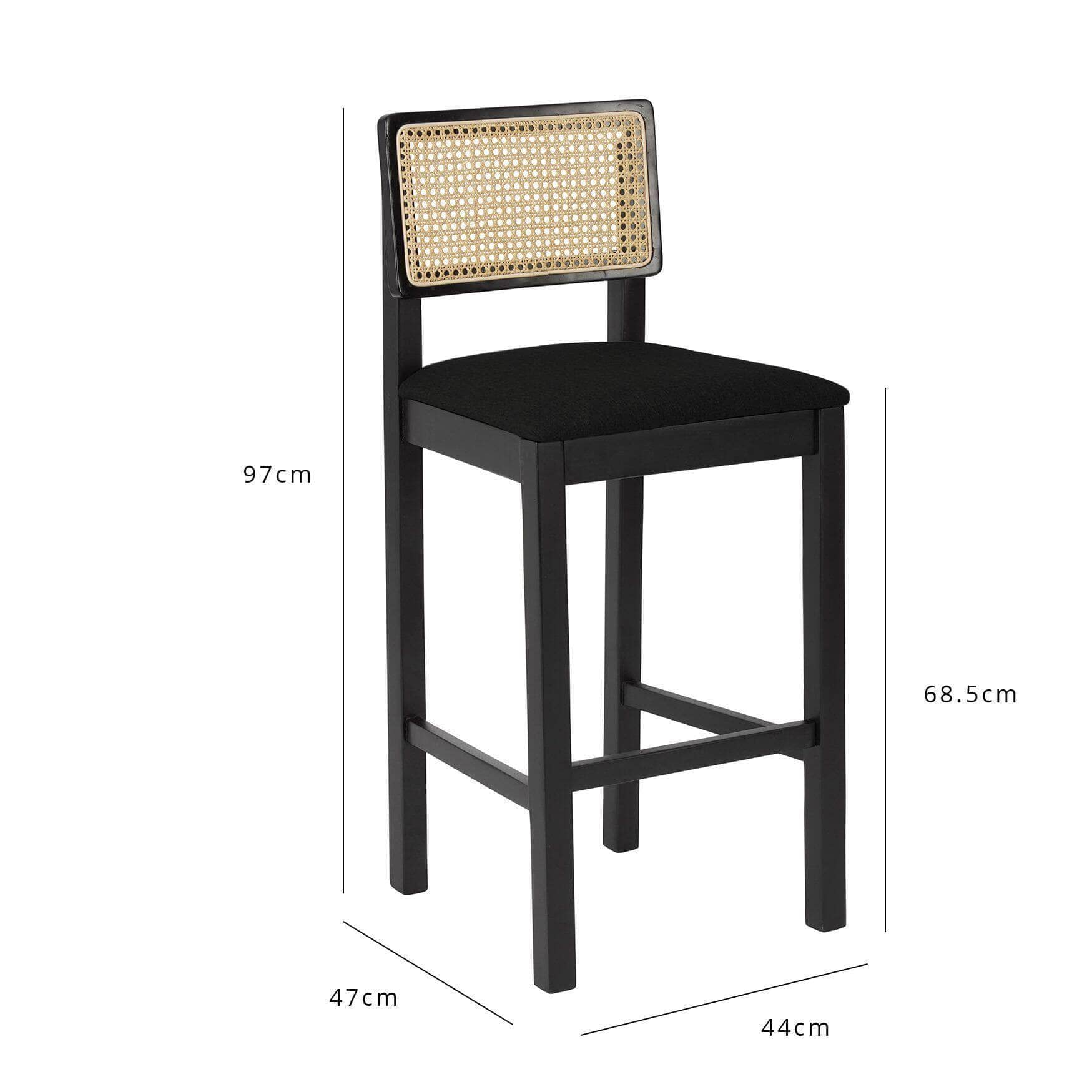 Outlet - Charlie Bar Stool with Wooden Footrest - Black - Image 8