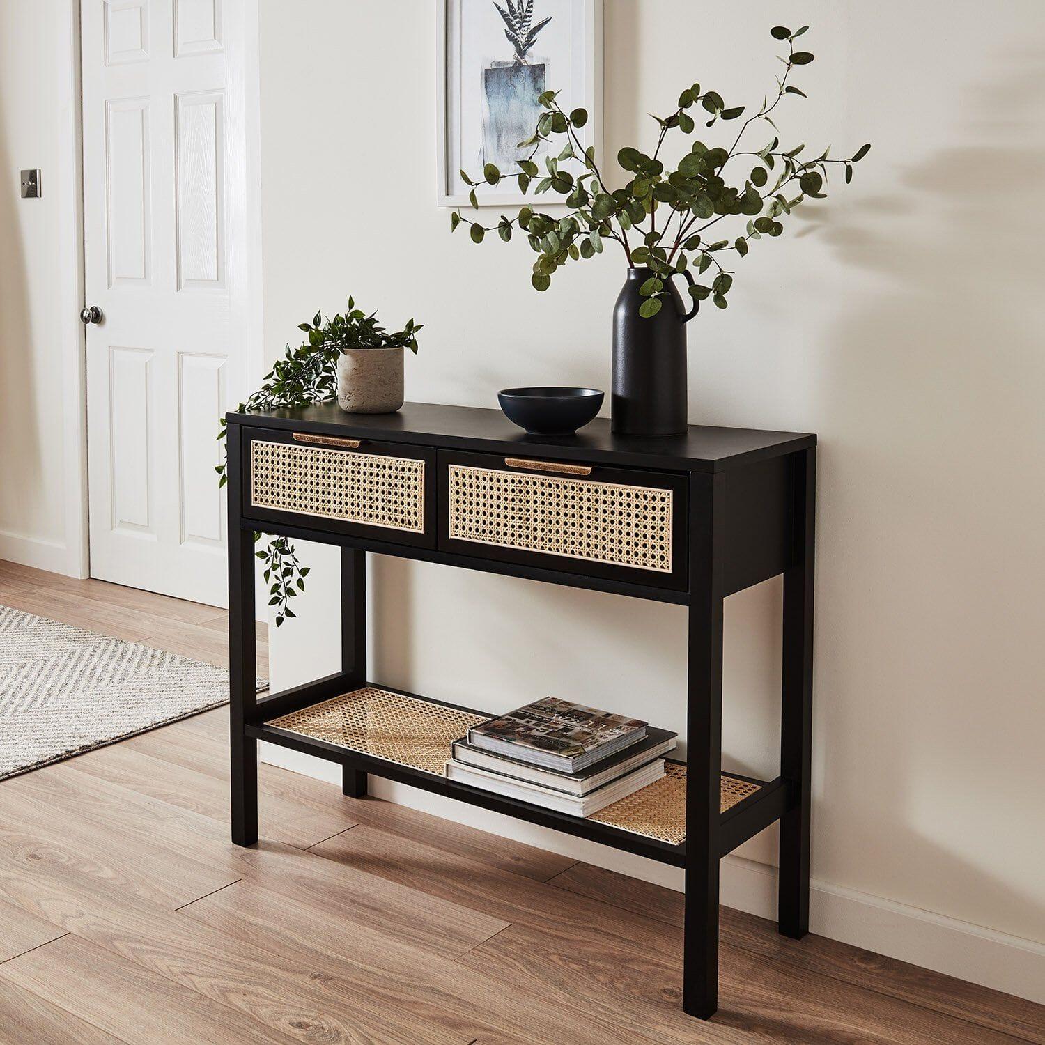 Outlet - Charlie Console Table Cane Drawers - Black - Image 2