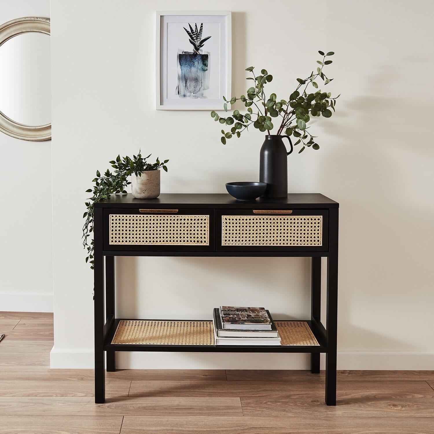 Outlet - Charlie Console Table Cane Drawers - Black - Image 3