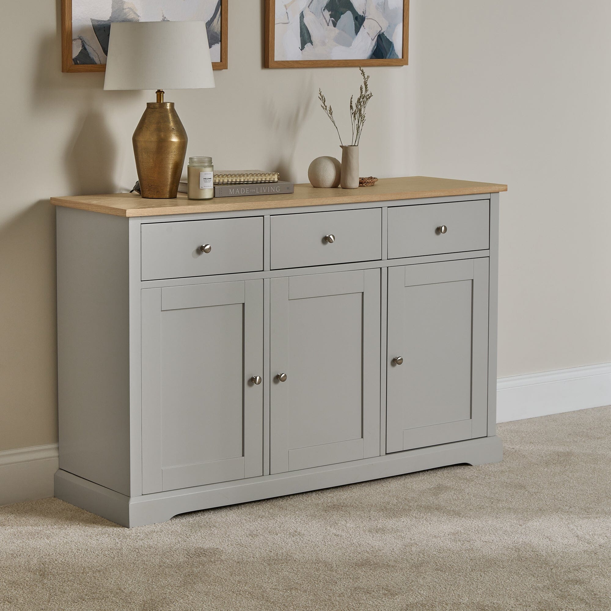 Outlet - Chatsworth 3 Door Large Sideboard - Linen Grey - Image 2
